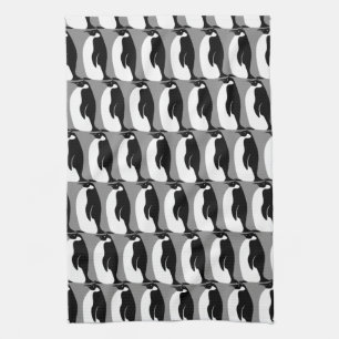 Penguin Pattern Grey Black White Kitchen Towel