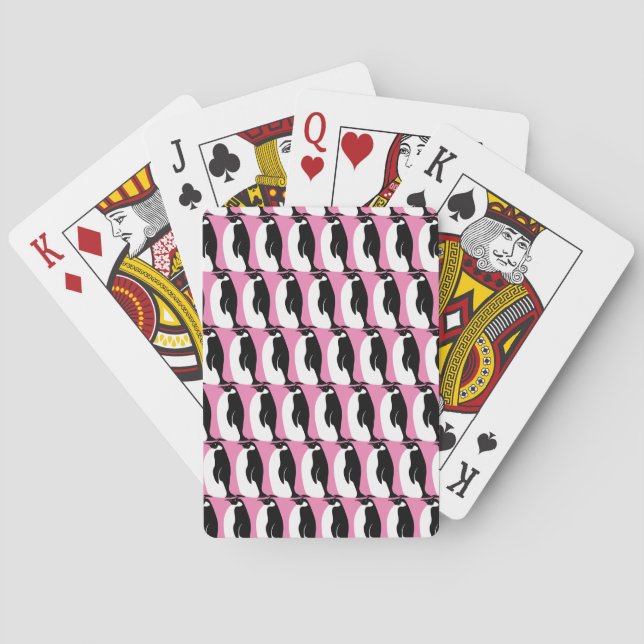 Penguin Pattern Pink Black White Playing Cards (Back)