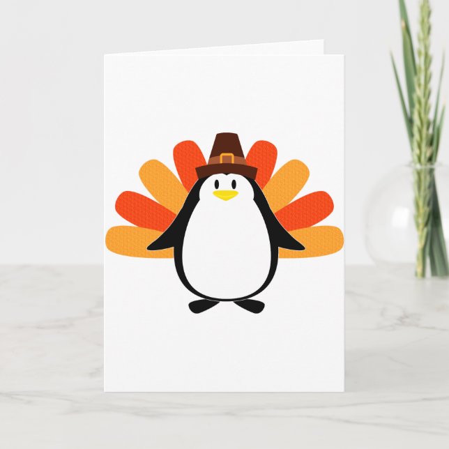 Penguin Pilgrim Turkey mash-up Holiday Card (Front)