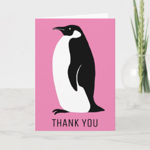 Penguin Pink Black White Thank You Card