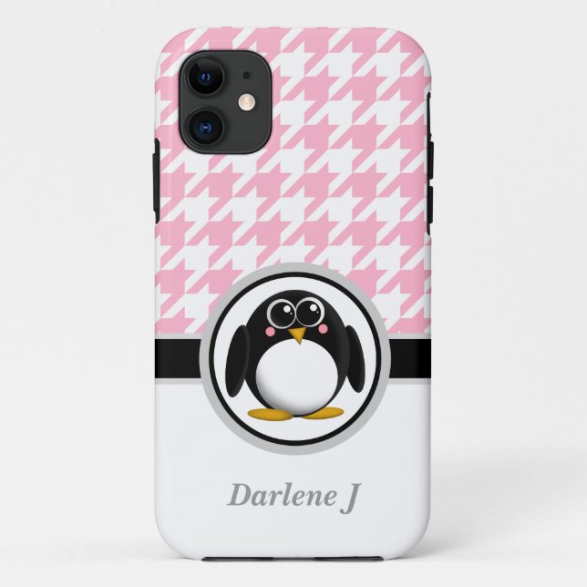 Penguin Pink & White Houndstooth iPhone 5 Case (Back)