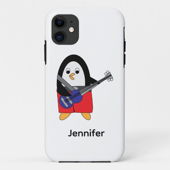 Penguin Playing Electric Bass Personalize Case-Mate iPhone Case (Back)