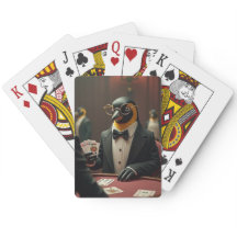 Penguin playing poker playing cards