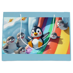 Penguin plays on a slide large gift bag