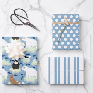 Penguin Polar Bear Seal Wrapping Paper Set of 3
