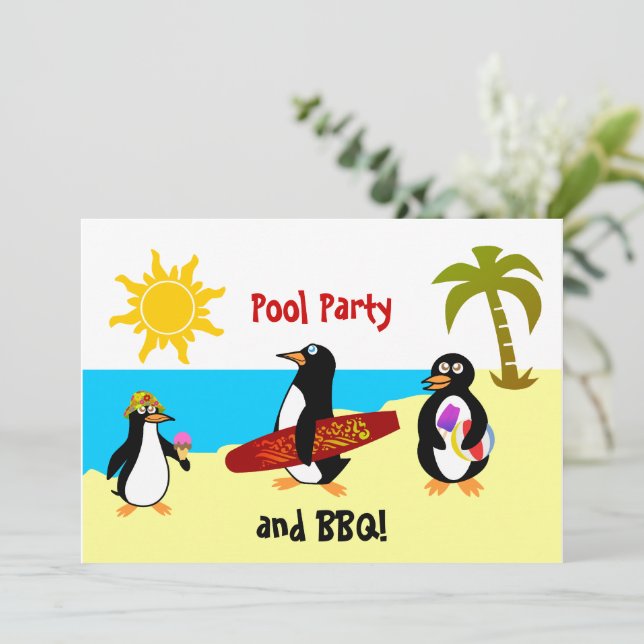 Penguin Pool Party / Beach Party Invitation (Standing Front)