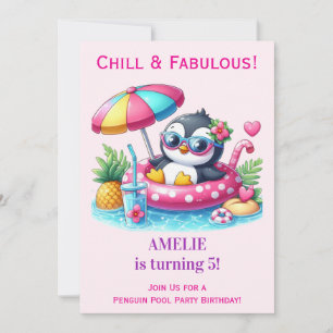 Penguin Pool Party Birthday Invitation Girls