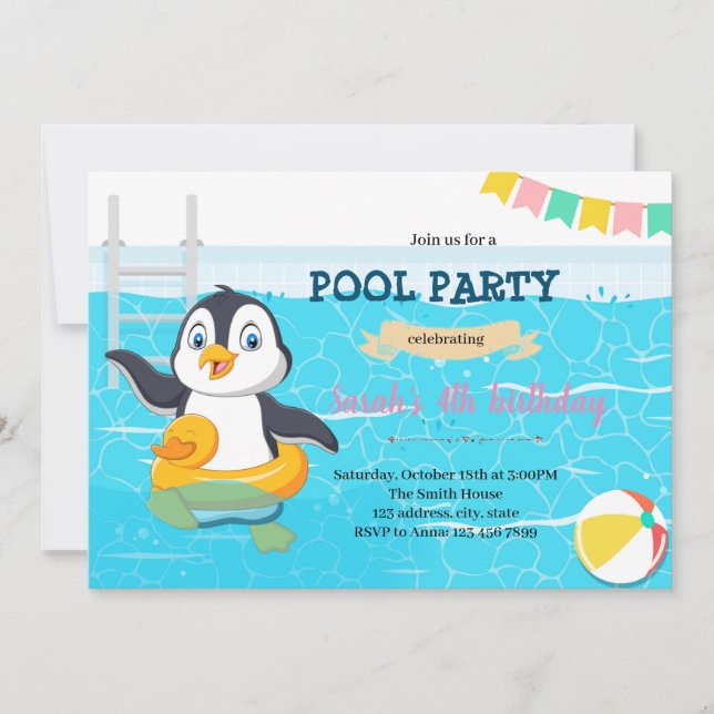 Penguin pool party invitation (Front)