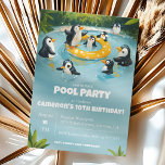 Penguin Pool Party, kids birthday  Invitation<br><div class="desc">Celebrate your child's special day with our fun pool party invitation! Perfect for both boys and girls, this gender-neutral design features several penguins having fun in a pool with a backdrop of lush greens. With its charming children's book illustration style a fun-filled day. Customize the details for your child's birthday...</div>