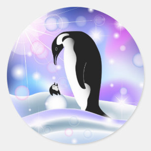 Penguin postcard and notecard for wishes classic round sticker