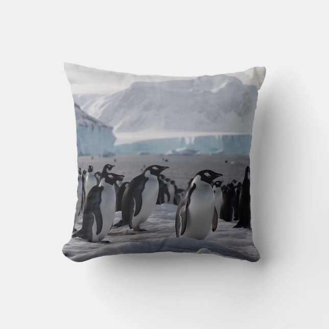 Penguin Procession - Antarctic Wildlife  Throw Pillow (Front)