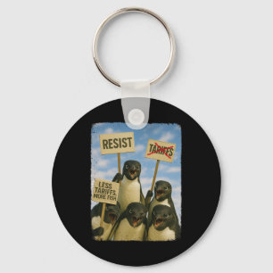 Penguin Protest Against Tarrifs March Activism Fun Keychain