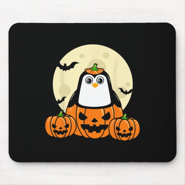 Penguin Pumpkin Moon Bats Costume Cute Easy Hallow Mouse Pad (Front)
