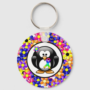 Penguin Rainbow Awareness Ribbon Keychain