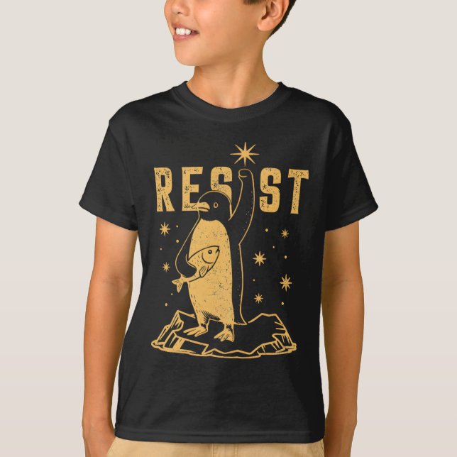 Penguin Resist Penguins Protest Against Tariffs An T-Shirt (Front)