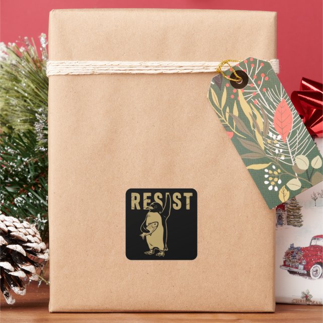 Penguin Resist Penguins Protest Against Tariffs Square Sticker (Holiday)