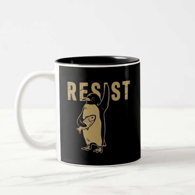 Penguin Resist Penguins Protest Against Tariffs Two-Tone Coffee Mug (Left)