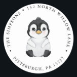 Penguin Return Address Classic Round Sticker<br><div class="desc">Dress up your Christmas cards,  baby shower or birthday invitations with these adorable return address stickers. Featuring a watercolor penguin. Customize with your address.</div>