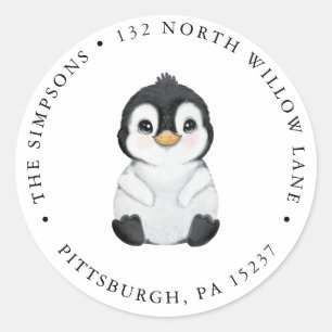 Penguin Return Address Classic Round Sticker
