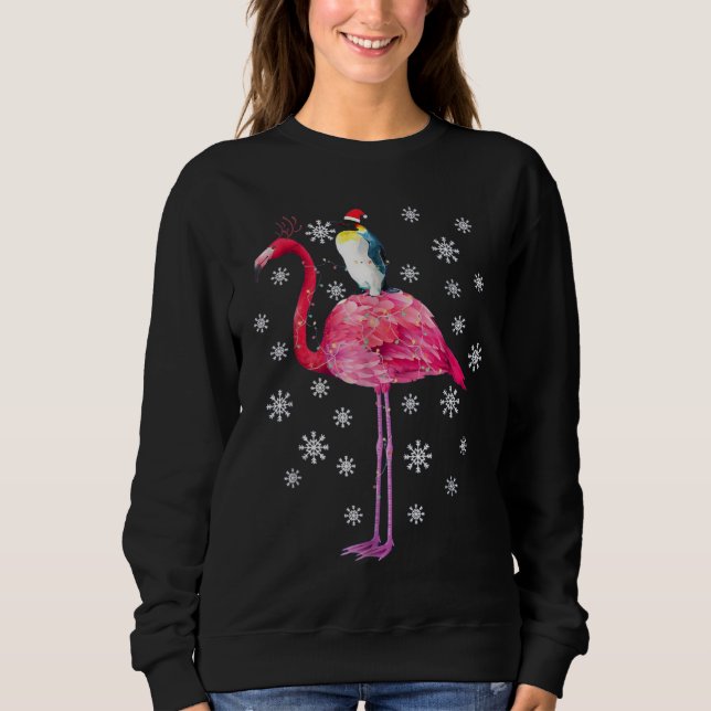 Penguin Riding Flamingo Christmas Pyjamas Tshirt (Front)