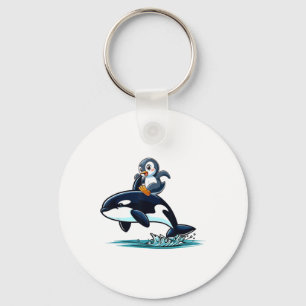 Penguin Riding Orca Costume Sea Animal Lover Kids Keychain