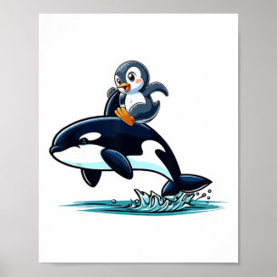 Penguin Riding Orca Costume Sea Animal Lover Kids Poster