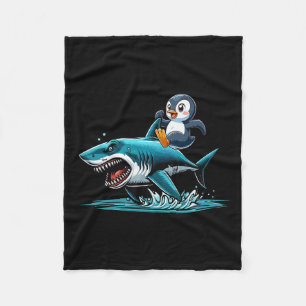 Penguin Riding Shark Costume Sea Animal Lover Kids Fleece Blanket