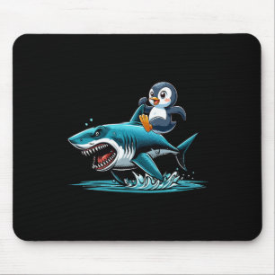 Penguin Riding Shark Costume Sea Animal Lover Kids Mouse Pad