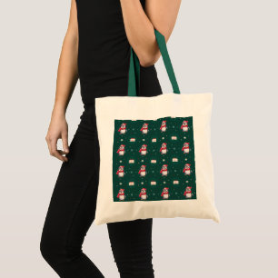 Penguin Santa Green Happy Merry Christmas pattern Tote Bag