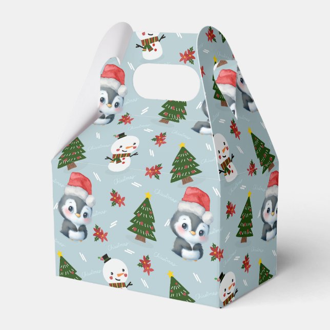 Penguin Santa Happy Merry Christmas tree pattern Favor Box (Front Side)