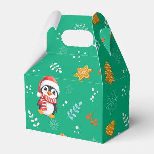 Penguin Santa Happy Merry Christmas tree pattern Favor Box