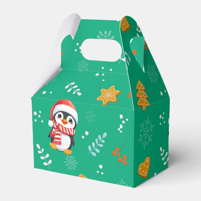 Penguin Santa Happy Merry Christmas tree pattern Favor Box (Front Side)
