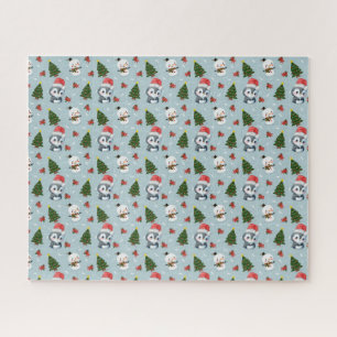 Penguin Santa Happy Merry Christmas tree pattern Jigsaw Puzzle