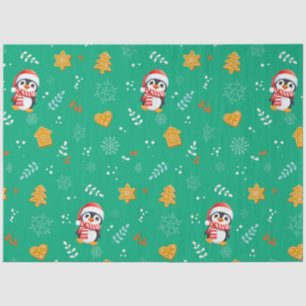 Penguin Santa Happy Merry Christmas tree pattern Tissue Paper