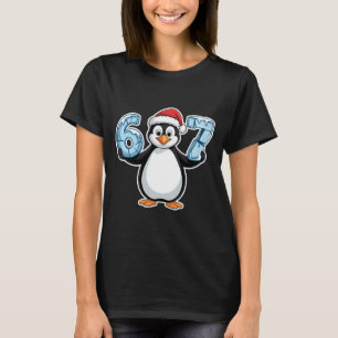 Penguin Santa Hat 67 Icy Numbers Christmas Birthda T-Shirt