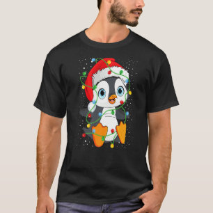 Penguin Santa Hat Christmas Lights Penguin Lovers T-Shirt