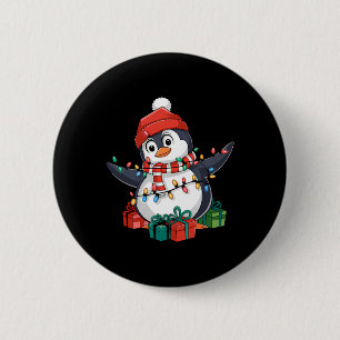 Penguin Santa Lights Christmas - Penguin Lover  2 Inch Round Button