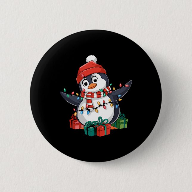 Penguin Santa Lights Christmas - Penguin Lover  2 Inch Round Button (Front)