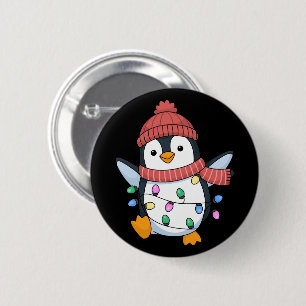 Penguin Santa Lights Christmas Penguins Xmas 2 Inch Round Button