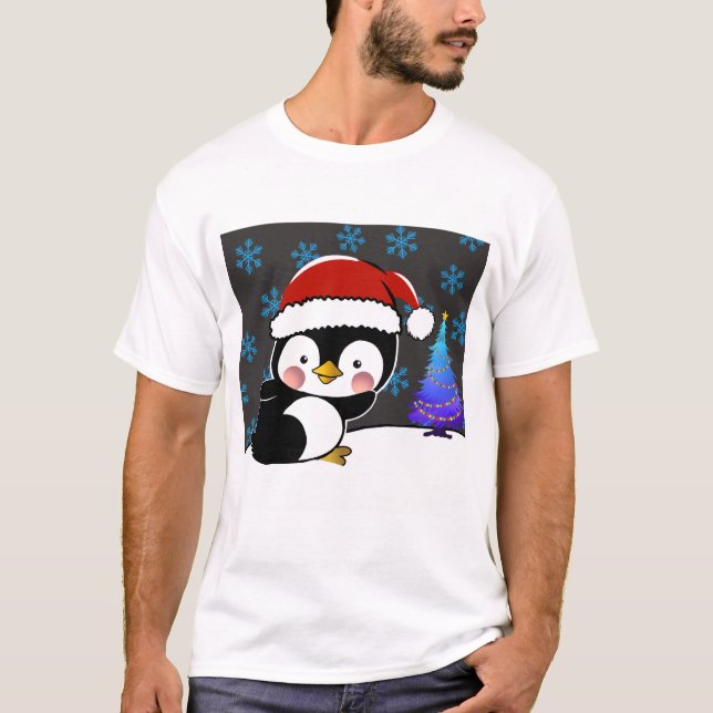 Penguin Santa  says merry Christmas T-Shirt (Front)