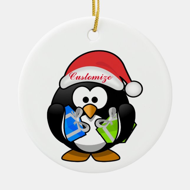 Penguin Santa  Thunder_Cove  Ceramic Ornament (Front)