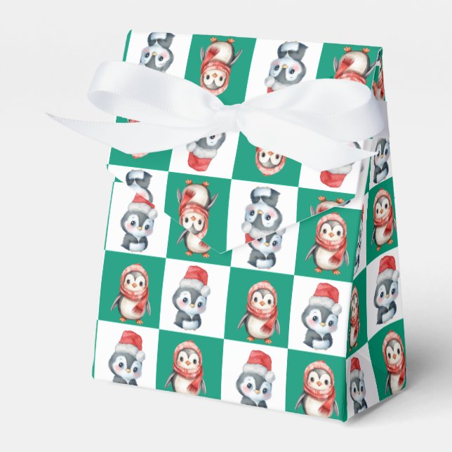 Penguin Santa watercolor Merry Christmas pattern Favor Box (Front Side)