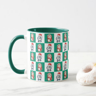 Penguin Santa watercolor Merry Christmas pattern Mug