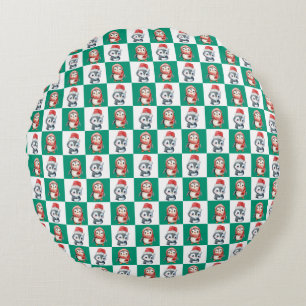 Penguin Santa watercolor Merry Christmas pattern Round Pillow