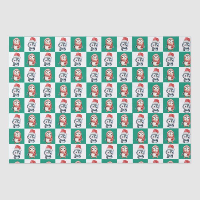 Penguin Santa watercolor Merry Christmas pattern Tissue Paper (Front)