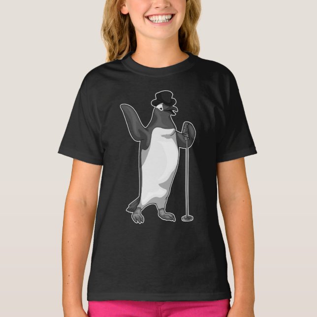 Penguin Singer Microphone Music T-Shirt (Front)