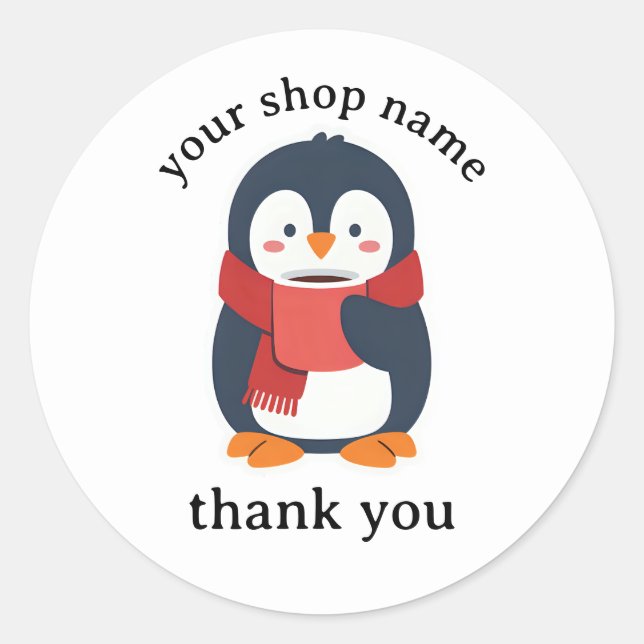 Penguin sipping hot coffee with a cozy scarf classic round sticker (Front)