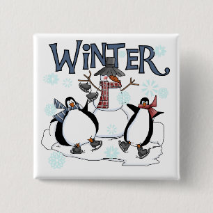 Penguin Skating Holiday Tshirts and Gifts 2 Inch Square Button