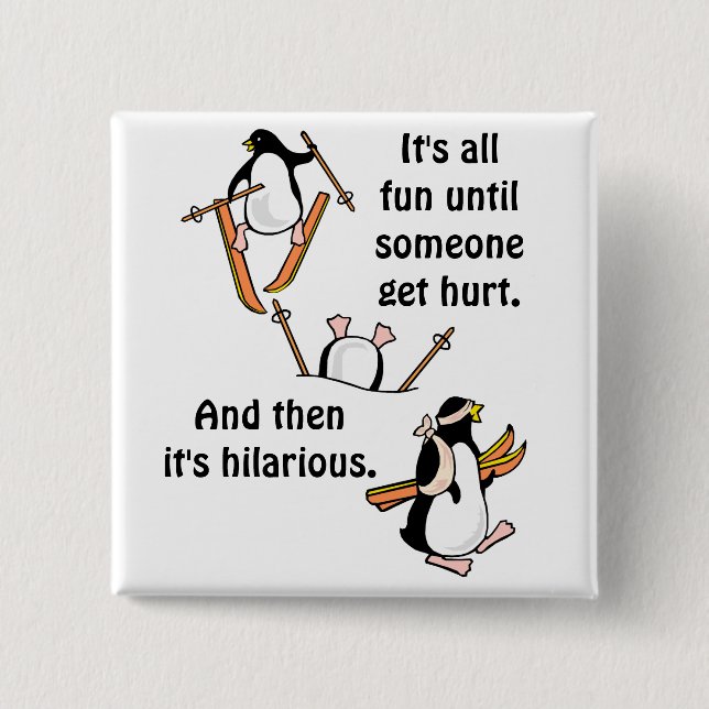 Penguin Ski Adventure 2 Inch Square Button (Front)