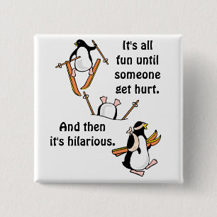 Penguin Ski Adventure 2 Inch Square Button